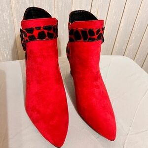 Lack Of Color Red Ankle Boots with Black Trim